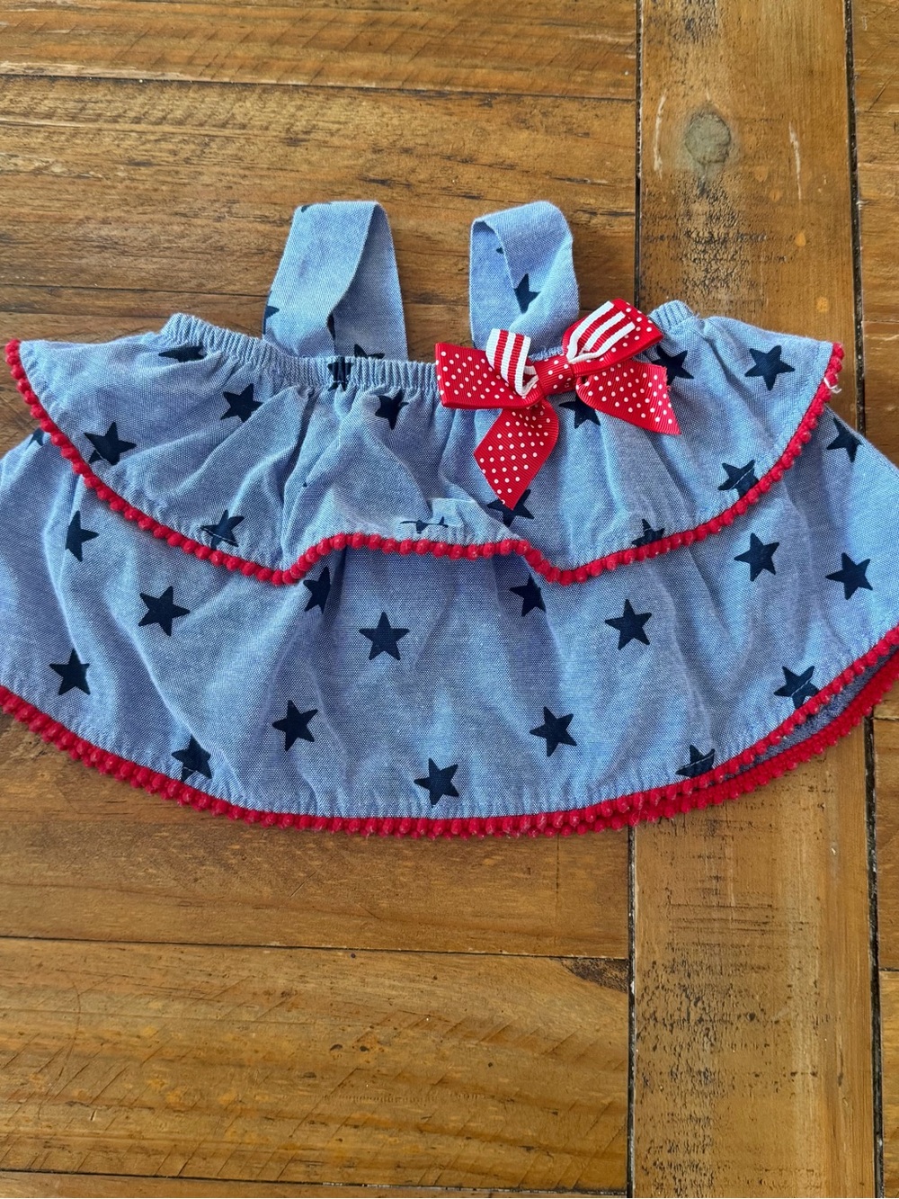 Good Lad Blue Star Print Tank Top with Red Bow Trim
